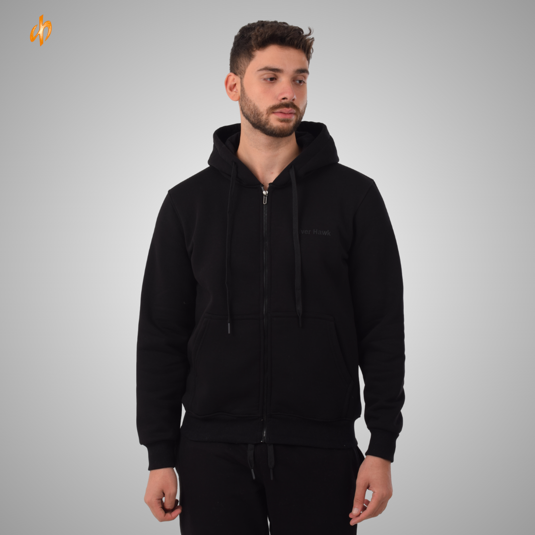 Sweatshirt Zip-Up Hoodie Black silver Hawk