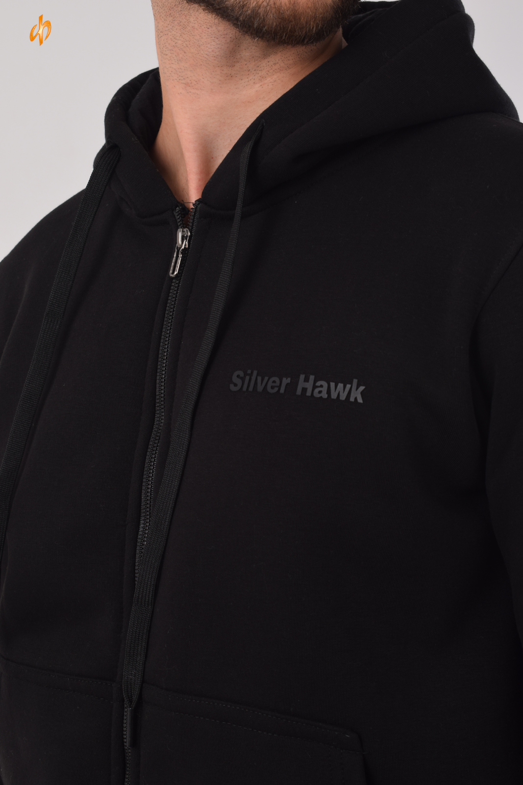 Sweatshirt Zip-Up Hoodie Black silver Hawk