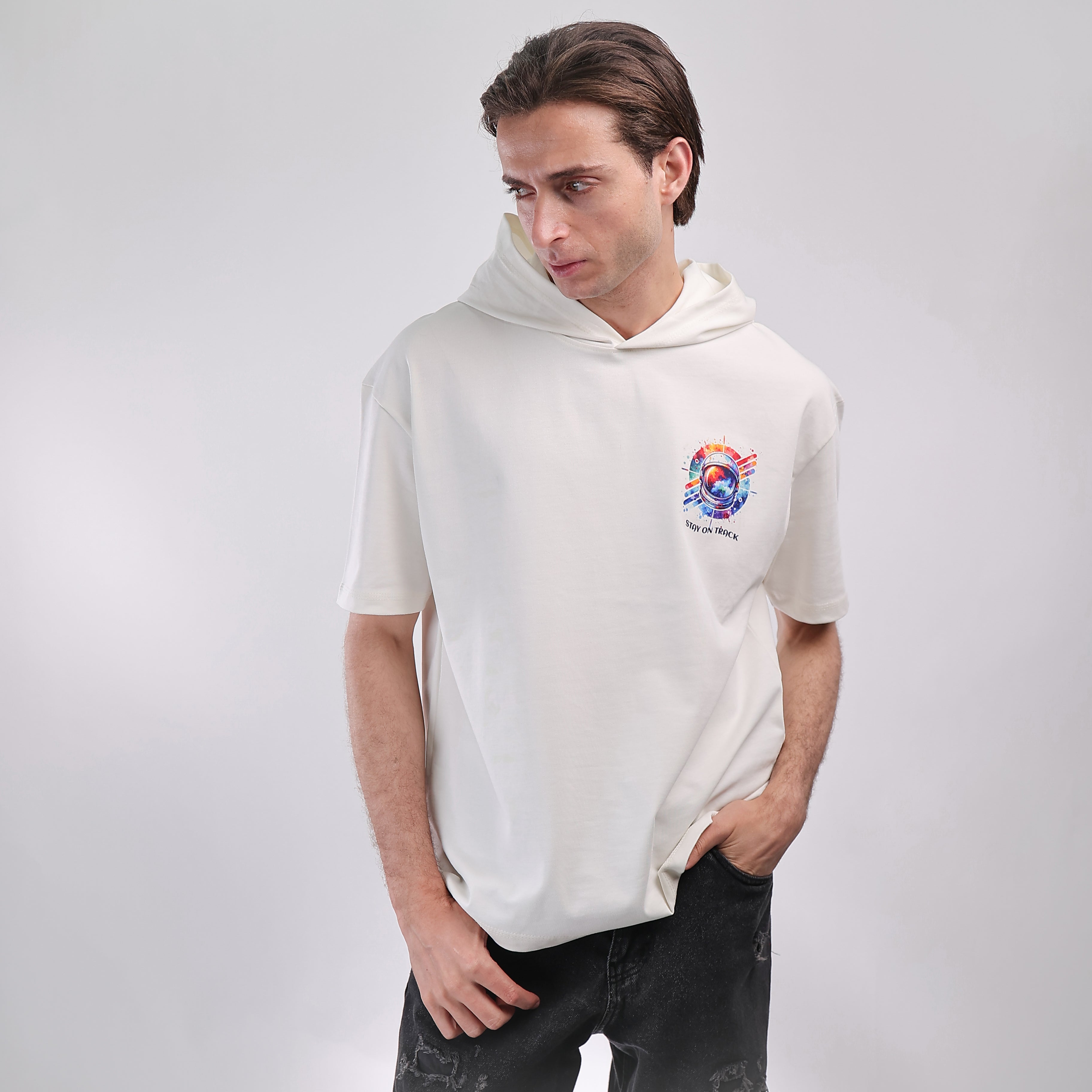 Hooded T-shirt White Stay On Track