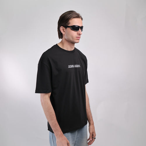 Over Size T-shirt Black Silver Hawk
