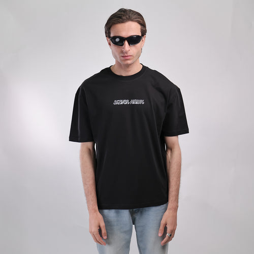 Over Size T-shirt Black Silver Hawk