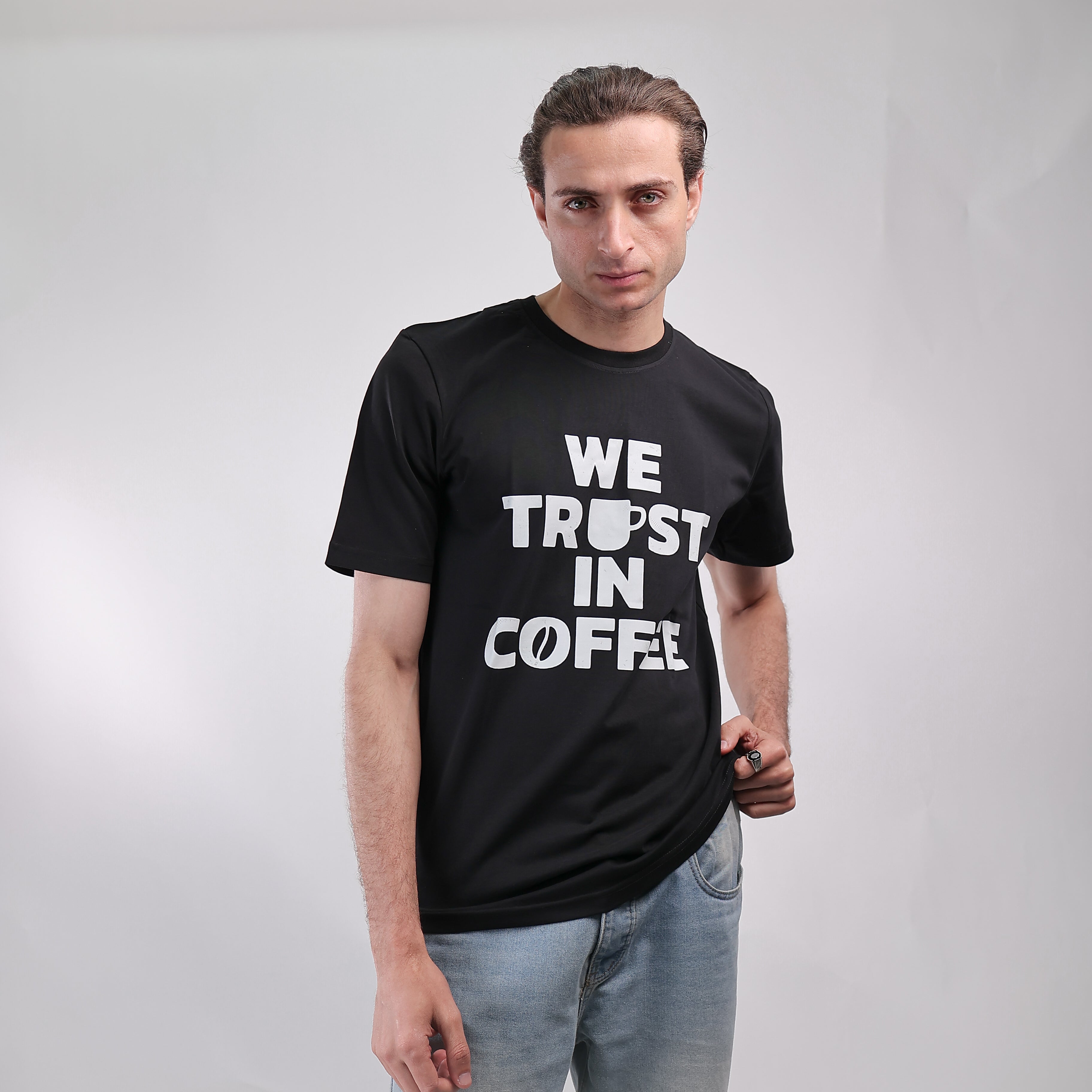 Slim T-shirt Black We Trust In Coffee