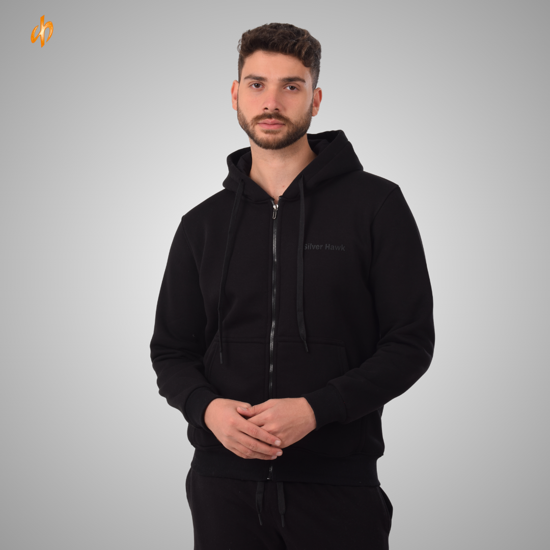 Sweatshirt Zip-Up Hoodie Black silver Hawk