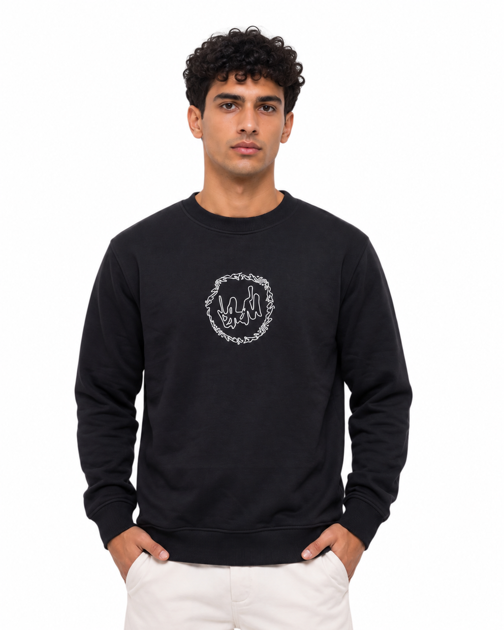 Sweatshirt Round Black Silver Hawk
