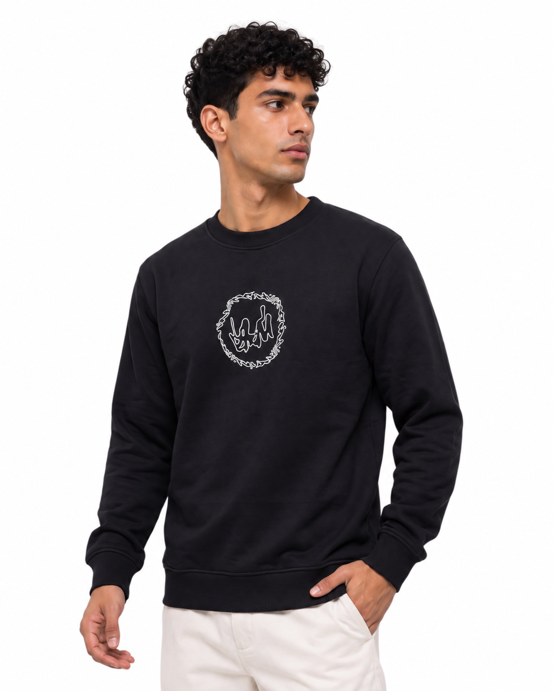 Sweatshirt Round Black Silver Hawk