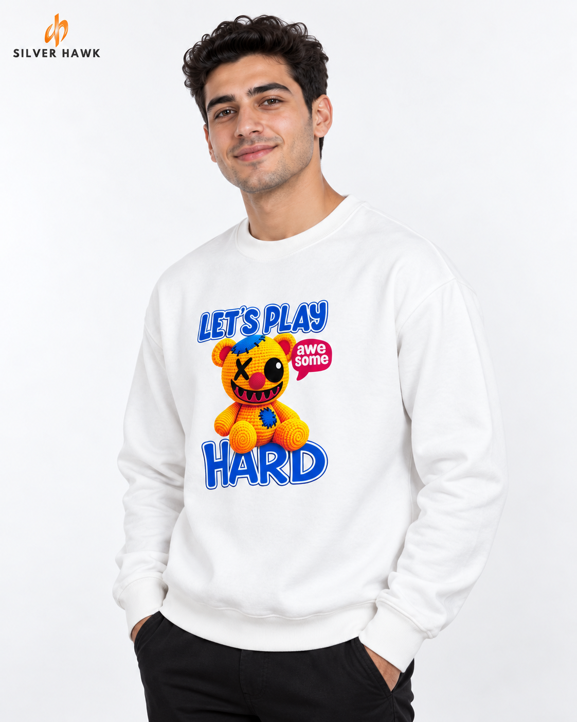 Sweatshirt Round Oversize White Let's Play
